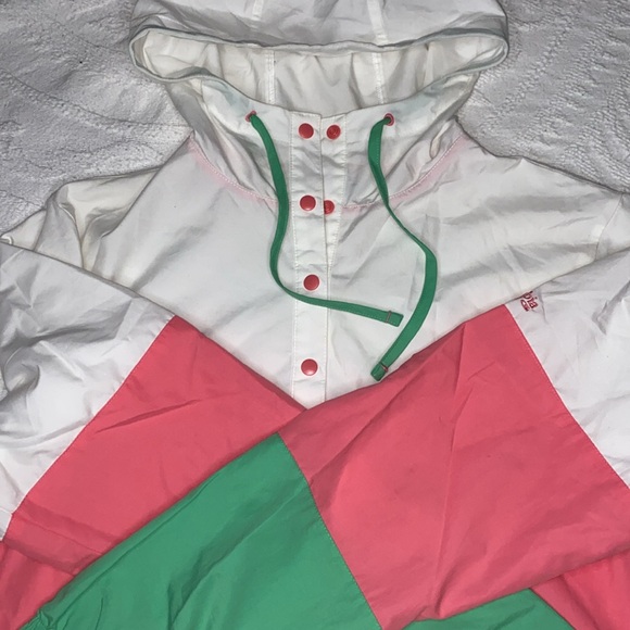 Columbia PFG Women's M White Green Pink Striped Pullover Hooded Windbreaker - Picture 10 of 16